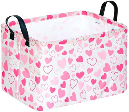 MAIZMZ Girls Gift Basket Heart Print Storage Cube for Women, Closet Shelf Organizer Bins Empty Gift Basket with Handles Nursery hamper Kids Toys Books Box Room Deco - color: Heart