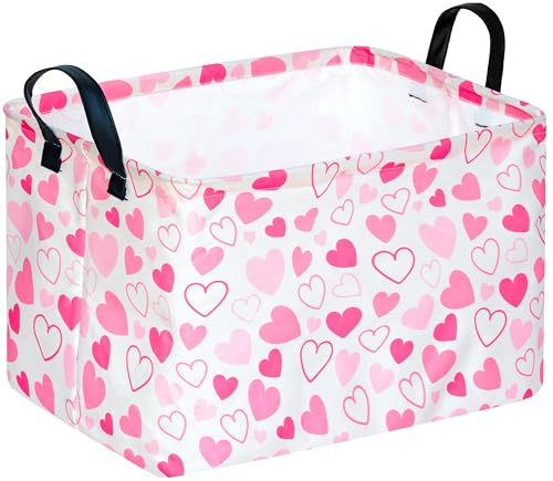 MAIZMZ Girls Gift Basket Heart Print Storage Cube for Women, Closet Shelf Organizer Bins Empty Gift Basket with Handles Nursery hamper Kids Toys Books Box Room Deco - color: Heart