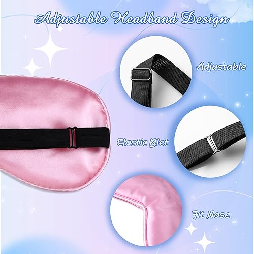 BBTO 4 Pcs Silk Sleep Eye Masks Smooth Soft Satin Eye Covers with Adjustable Strap Blindfold for Sleeping Blocking Out Lights Travel Relaxation (Black, Grey, Dark Green, Pink) - color: Black, Grey, Dark Green, Pink