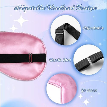 BBTO 4 Pcs Silk Sleep Eye Masks Smooth Soft Satin Eye Covers with Adjustable Strap Blindfold for Sleeping Blocking Out Lights Travel Relaxation (Black, Grey, Dark Green, Pink) - color: Black, Grey, Dark Green, Pink