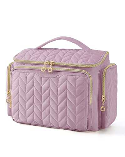 BAGSMART Travel Toiletry Bag, Large Wide-open Travel Bag for Toiletries, Makeup Cosmetic Travel Bag with Handle-Purple - color: Purple