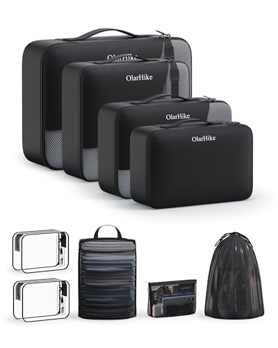 9 Set Packing Cubes for Travel, Gifts for Women Mom,Anti-Tearing Suitcase Organizer,OlarHike Vacation Essentials & Accessories for Cruise Ship - color: 03 Black