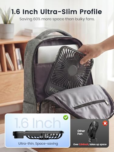 Warmco 10000mAh Portable Travel Fan 7-inch, Up to 24H Runtime, Ultra-thin Quiet Rechargeable Battery Powered Desk Fan with Digital Display for Camping, Office, Bedroom, Cruise Essentials - color: Black
