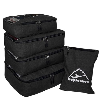 5 Set Packing Cubes for Travel Large Suitcase Luggage Organizer Bags Travel Accessories Vacation 4 Cubes 1 Laundry Pouch Bag - color: Snow Black