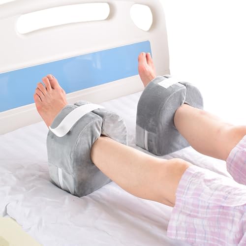 Holiberty Adult Bed Sore Pads Wedge Foot Support Pillow Ankle Protector Ring Foot Rest Pillows Bedridden Patient Elderly Heel Cushion Sleeping Elevated Foam Pad Leg Post Surgery Recovery Pillow - color: Grey,2pcs
