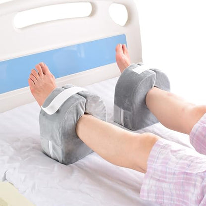 Holiberty Adult Bed Sore Pads Wedge Foot Support Pillow Ankle Protector Ring Foot Rest Pillows Bedridden Patient Elderly Heel Cushion Sleeping Elevated Foam Pad Leg Post Surgery Recovery Pillow - color: Grey,2pcs
