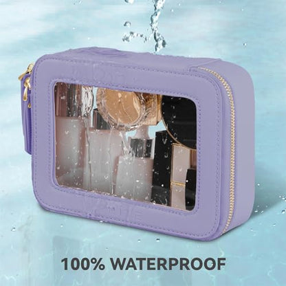Prite Clear Makeup Bag Cosmetic Organizer Case Waterproof Travel Toiletry Bag Skincare Pouch with Golden Zipper(Violet) - color: Violet, size: Standard - Single Layer