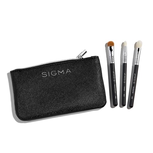 Sigma Beauty Glam ‘N Glow Mini Eye Makeup Brush Set – Set of 3 Eye Makeup Brushes for Blending, Shading, Lining, and Smudging, Includes Stylish Black Small Makeup Bag (4 Pcs) - style: Glam 'N Go Mini Eye Brush Set