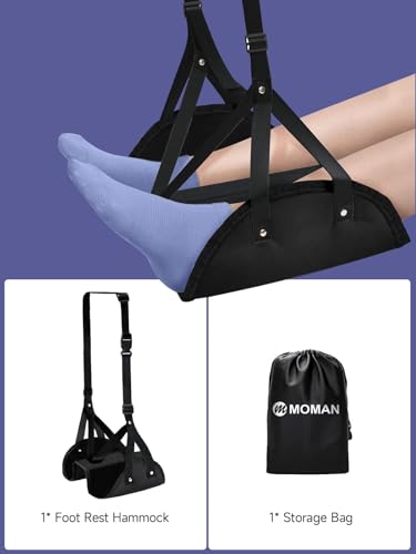 MOMAN 2 Pack Airplane Footrest Hammock for Long Flights, Adjustable Flight Foot Rest for Adults, Travel Essentials, Airplane Accessories, Portable Foot Sling for Plane Travel