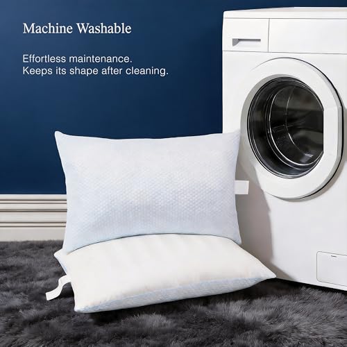 Blue Ridge Home Fashions Luxury Hotel Quality Cooling Pillows Queen Size Set of 2, Soft Medium 500 Thread Count Damask Stripe Embroidered 100% Cotton Cover, Down Alternative - size: Queen Size Set of 2