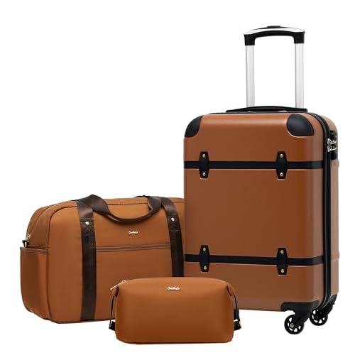 Coolife Luggage Set 3 Piece Suitcase Set Carry On Luggage PC Hardside Luggage TSA Lock Spinner Wheels Telescopic Handle - color: Dark Brown, size: 3 piece set (DB/TB/20)
