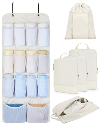BAGSMART Hanging Compression Packing Cubes for Closet Organizers And Storage, 6 Set Suitcase Organizer Bags Set, Cruise Travel Essentials for Women | Hanging - color: Beige