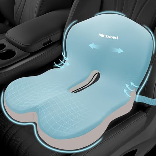 Memory Foam Seat Cushion for Sciatica & Back Pain Relief - Ergonomic Chair Pad with Adjustable Strap & Supportive Comfort Cover, Non-Slip for Car, Truck, Office Chair - Blue - color: Blue