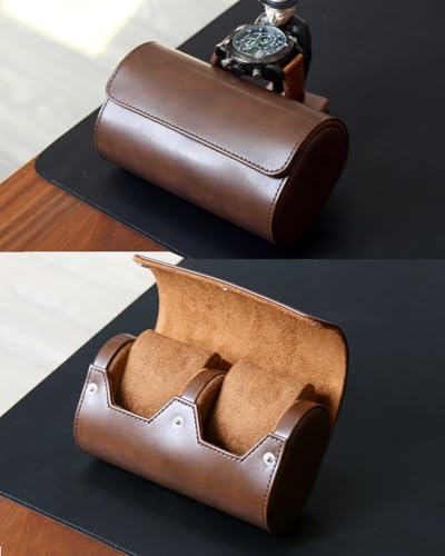 Watch Roll Travel Case for Men and Women with Suede Lining Portable 2 Slot Watch Display Storage and Organizer to Holder Large Watch (2 Slot Dark Brown) - color: 2 Slot Dark Brown