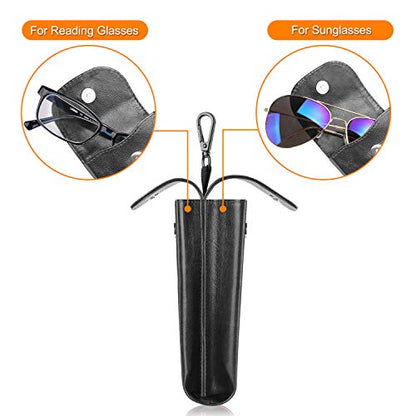 FINTIE Double Glasses Case with Carabiner Hook, Portable Vegan Leather Eyeglass Case Anti-scratch Sunglasses Pouch - color: Black