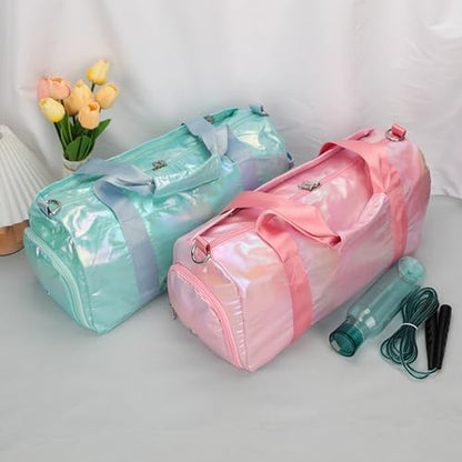 Gym Bag Sports Duffle Bag with Wet Pocket Weekender Overnight Bag with Waterproof Shoe Compartment for Girls Kids Women Travel Dance Yoga Workout Bag (Green) - color: Green