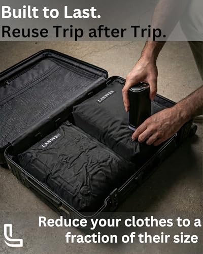 travel pack vacuum kit - Reusable Nylon Compression Bags + Rechargeable Pump - Save 60% Space - vacuum travel bags with pump - for Carry-On & Suitcase 2packbag