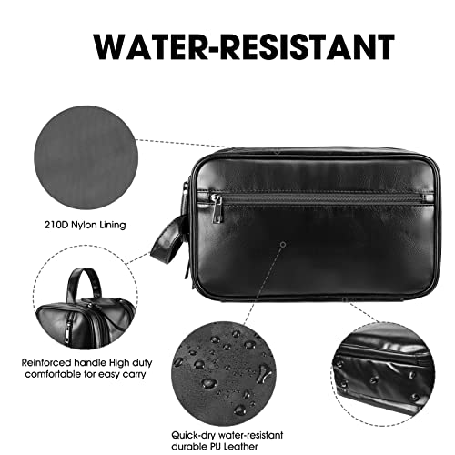 Personalized Leather Travel Toiletry Bag for Men, Large Travel Bathroom Shaving Dopp Kit, Large Cosmetic Bag Waterproof - color: Black