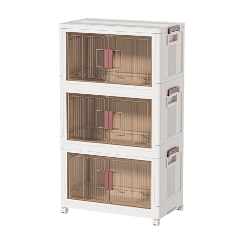 45GAL/180QT 3 tier large stackable storage bins with lid and wheels, collapsible storage bins plastic with doors，suit for clothes, closet, home and office - style: 3 Pack