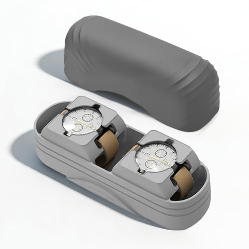 2 Slot Watch Travel Case for Men, Portable Silicone Watch Storage Box and Organizer with Removable Pillows, Fit for Wristwatches and Smart Watches up to 50mm, Anti-scratches and Protection