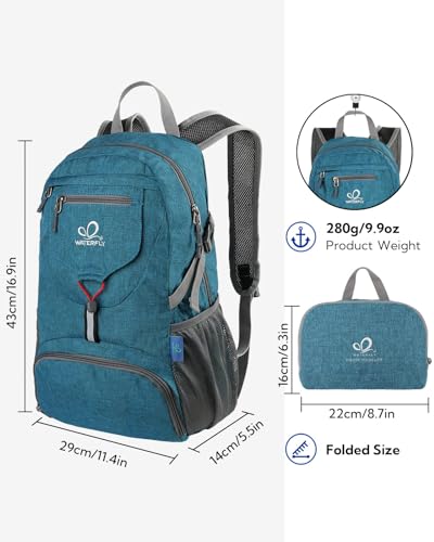 WATERFLY Small Lightweight Packable Backpack: 20l Ultra Light Foldable Travel Hiking Camping Daypack Day Pack for Man Woman - color: A-teal Blue