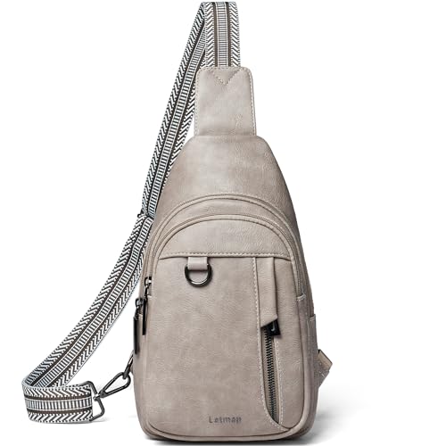 LATMAP 7L Sling Bag for Women Men Leather Small Sling Backpack Daypack Anti Theft Fanny Pack Crossbody Purse Travel - color: Regular Size-greyish