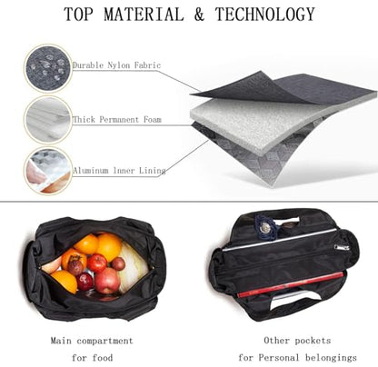 Extra Large Insulated Lunch Tote Bag for Women Men, Leakproof Cooler Lunch Box Shoulder Purse with Side Pockets for Work - Black - color: Black