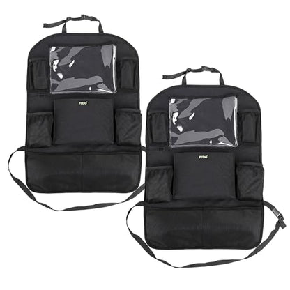 PIDO Backseat Car Organizer, Car Seat Organizer for Kids with Touch Screen Tablet Holder and 8 Pockets, Automotive Seat Back Kick Mat Made with Heavy Duty Fabric, Road Trip Essentials, 2 Pack