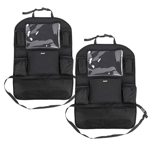 PIDO Backseat Car Organizer, Car Seat Organizer for Kids with Touch Screen Tablet Holder and 8 Pockets, Automotive Seat Back Kick Mat Made with Heavy Duty Fabric, Road Trip Essentials, 2 Pack