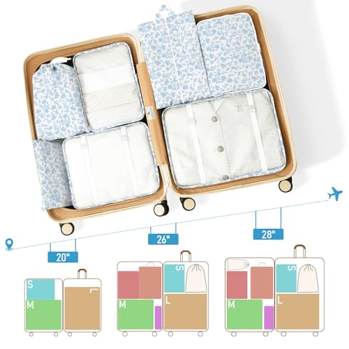 Packing Cubes for Travel - 8 Set Luggage Organizer Bags for Family, Mesh Breathable Packing Cubes for Suitcases Durable Travel Essentials Bags Set - color: Floral