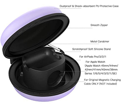 MoKo Travel Case Compatible with Apple Watch Series 11/10/9/8/7/6/5/4/3/2/1/SE3/SE2/SE,Portable Protective Storage Bag Fit iWatch Stand and Airpods 2 & 1 Charging Case Station Dock,Taro Purple - color: Taro Purple