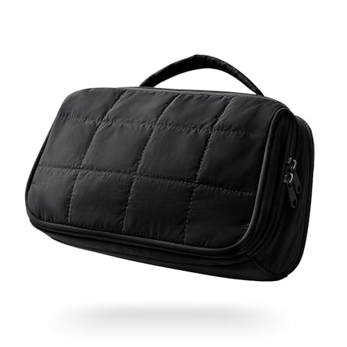Marscamd Travel Makeup Bag for Women, Puffy Cosmetics Organizer with Waterproof Pockets, Toiletry Pouch for Makeup Brushes, Skincare & Travel Essentials, Black (Bag Only) - color: Black