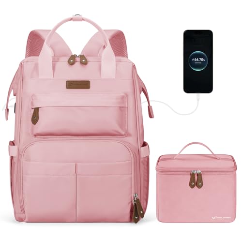 Maelstrom Travel Backpack for Women Men,Laptop Backpack Fits 15.6-17.3 Inch Laptop, Nurse/Work Bag with Insulated Lunch Box (Pink) - color: Pink