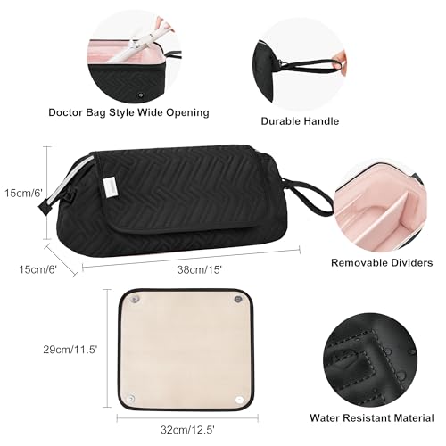 Leudes Hair Tools Travel Bag for Women Heat Resistant Mat for Travel Essentials Hot Tools Straighteners,Flat Irons,Curling Iron,Hot Air Brushes and Hair Dryer Organizer Bags 2 in 1 (BlackA) - color: BlackA