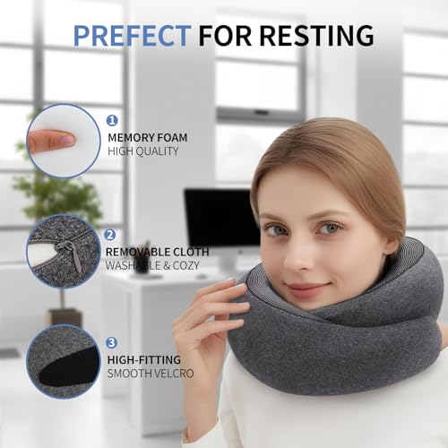 Neck Pillow Airplane, 360º Ergonomic Design Premium Memory Foam Travel Pillows for Airplane, Car & Office