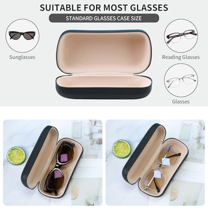 PERFECTSIGHT Sunglasses Case, Large Hard Shell Glasses Case, Cute PU Leather Protective Eyeglasses Case for Women Men - color: Black
