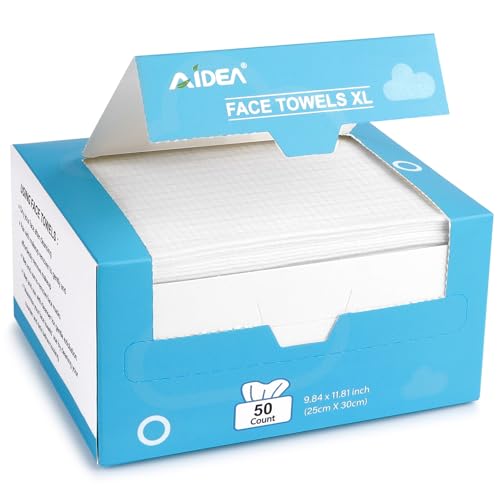 AIDEA XL Face Towels Disposable 50Ct, Clean Facial Cloths, Facial Cleansing Wipes for Sensitive Skin, Face Towelettes for Makeup Removing, Nursing, Travel, Dry Wipes 9.84"×11.81" - style: 9.84"×11.81" (Pack of 50)