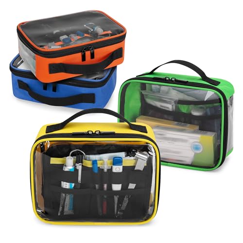 Trunab 4 Pcs First Aid Bag Empty Medical Pouch Color Coded Clear Zippered Pouches for Organizing Emergency Kits, Medicine, for Home Outdoor Car Supplies (Bag Only)