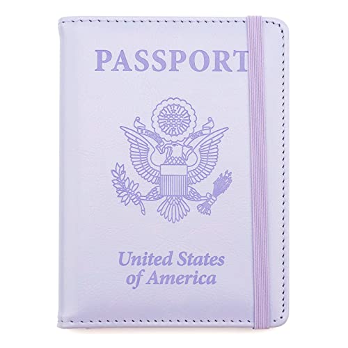 Passport Holder for Travel, Leather Passport Cover Wallet Case RFID Blocking Passport Book Holders for Travel Women Men Family Travels Must Haves Essentials, Purple - color: Purple