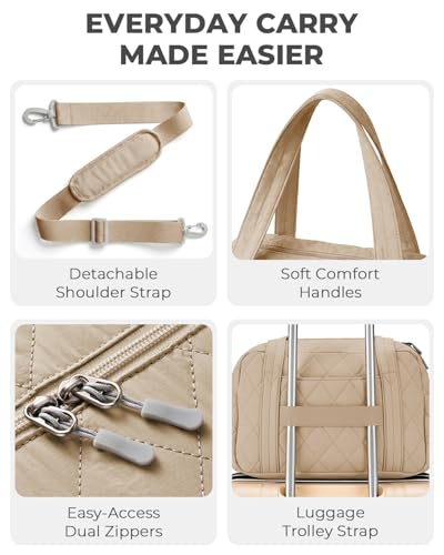 Percover Weekender Bag for Women, Ultra Lightweight Travel Duffle, Carry On Personal Item Overnight Bag with Toiletry Pouch & Compartments, Quilted Gym & Travel Bag, Camel Tan - color: Camel Tan