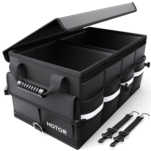 HOTOR Car Trunk Organizer - Foldable Trunk Organizer for SUV, Car Storage with Reflective Strips & Securing Cover, Large Capacity Car Accessories for Truck, Van & Sedan, Black, 24.4" x 13.8" x 11.0" - color: Black, size: Large