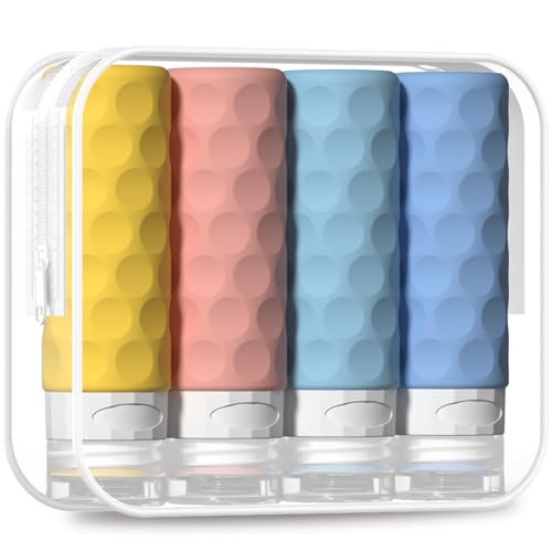 Silevoler Travel Bottles for Toiletries, 4pcs Tsa Approved 3oz Travel Size Containers, BPA Free Leak Proof Premium Silicone Bottles, Refillable Liquid Squeezable Accessories W/Toiletry Bag(Bright) - color: Bright