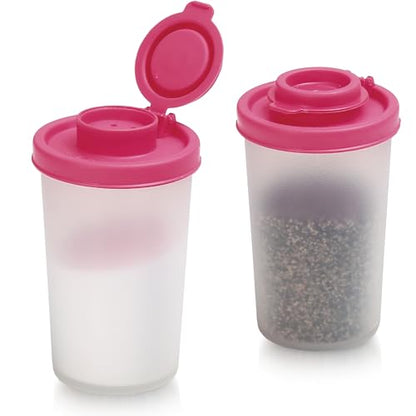 SIGNORAWARE Salt and Pepper Shakers Moisture Proof Set of 2 Large Salt Shaker to go Camping Picnic Outdoors Kitchen Lunch Boxes Travel Spice Set Clear with Pink Lids Plastic Airtight Dispenser - color: Pink