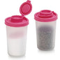 SIGNORAWARE Salt and Pepper Shakers Moisture Proof Set of 2 Large Salt Shaker to go Camping Picnic Outdoors Kitchen Lunch Boxes Travel Spice Set Clear with Pink Lids Plastic Airtight Dispenser - color: Pink