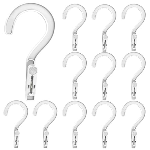 12pcs Laundry Hooks with Clips Plastic Hanger Closet Organize Clothes Hangers Pins Super Strong Hanger Clips for Bathroom Travel Portable,White - color: White 12pcs