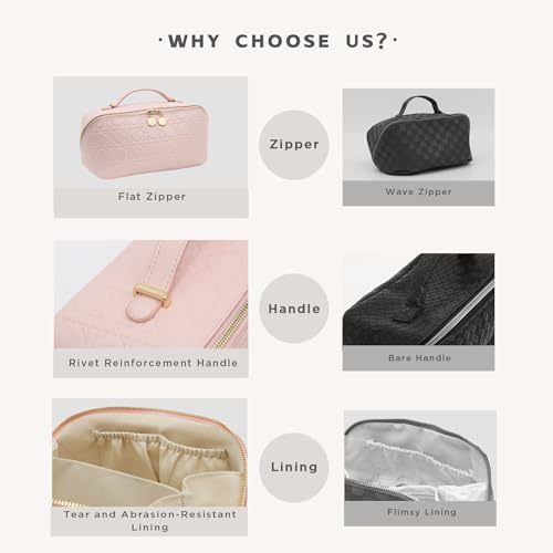 Travel Makeup Bag – Large Cosmetic Organizer with Waterproof PU Leather, Smooth Double Zipper & Tear-Resistant Lining, Toiletry Pouch for Women (Pink) - color: 04-Pink