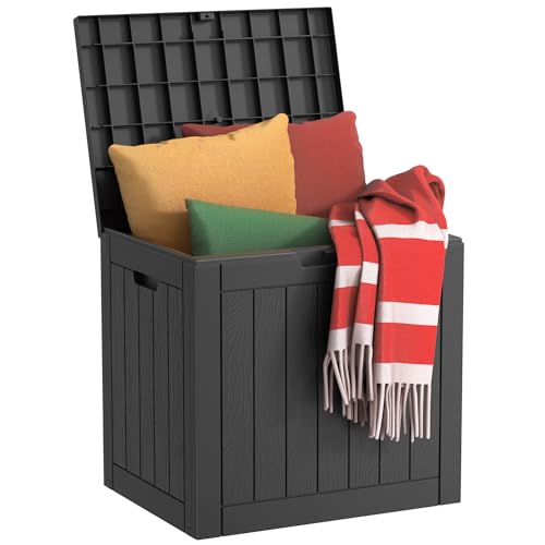 30 Gallon Waterproof Outdoor Storage Box,Resin Deck Box,Lockable Outside Storage Box Container for Patio Furniure,Garden (30 Gallon Black) - color: Black, size: 30 Gallon