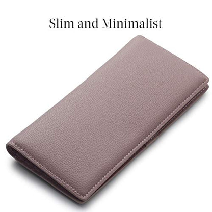 Bveyzi Ultra Slim Thin Leather RFID Blocking Credit Card Holder Bifold Clutch Wallets for Women - color: Dark Pink