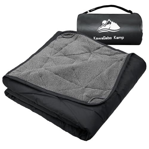 Large Outdoor Waterproof Blanket Extra Thick Fleece Stadium Blanket for Camping, Car, Pet, Picnics - Windproof, Wearable, Machine Washable 80" x 58" (Black Gray) - color: Black Gray