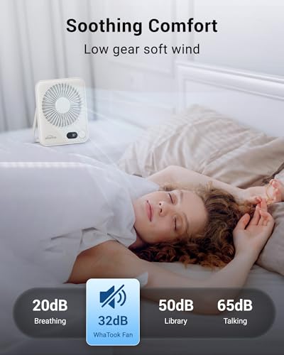 WHATOOK Small Desk Fan Personal Fans: 5000mah 25 Hours Battery Office Quiet Mini Desktop Fan Portable Rechargeable Travel Essentials (White, 2000 mAh) - color: White